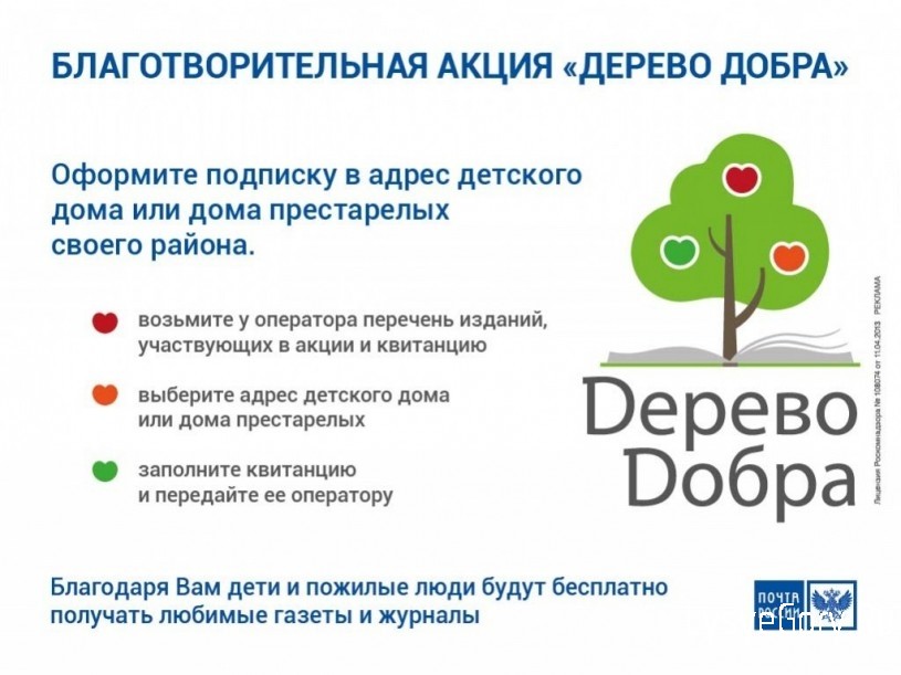
В День защиты детей Почта России предлагает принять участие в благотворительной акции «Дерево добр