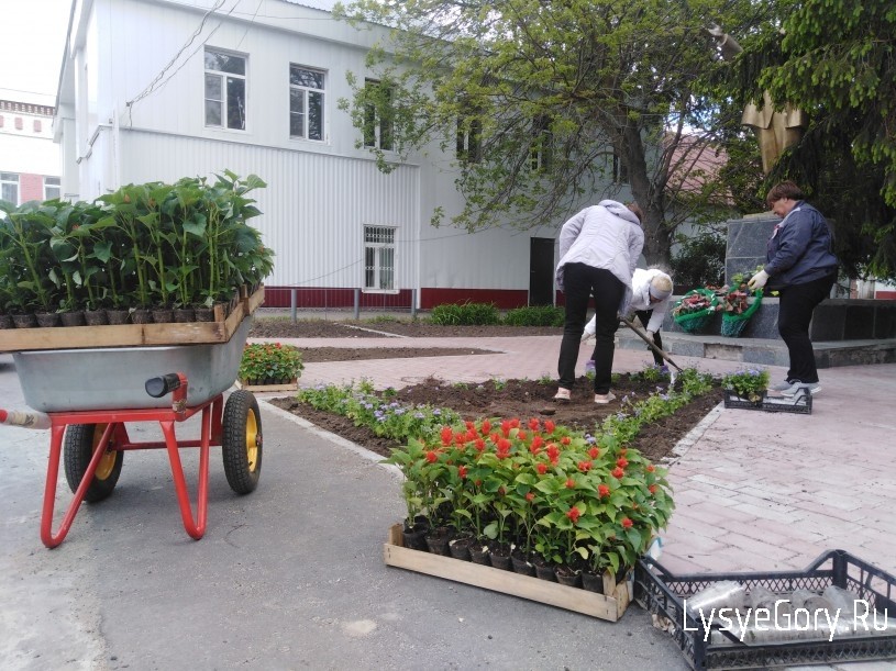 
​В Лысых Горах ведутся работы по озеленению цветников и клумб
